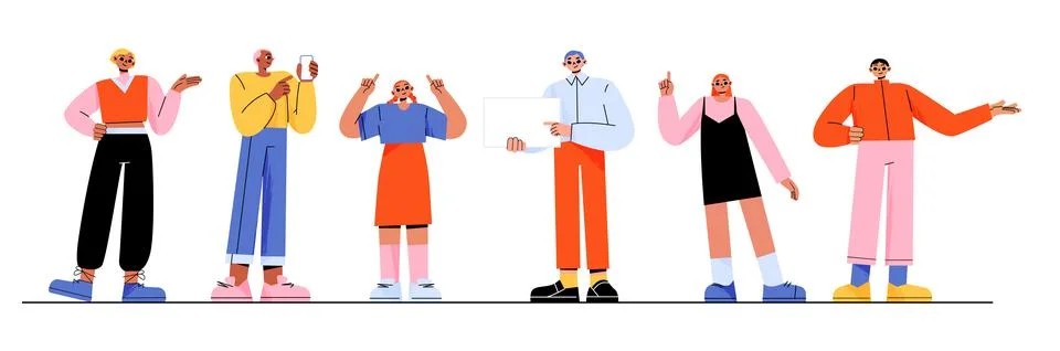 People pointing up and aside with finger and hand Stock Illustration