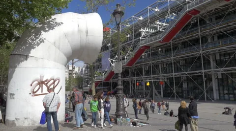 People by the Pompidou Centre in Paris Stock Footage 64650520