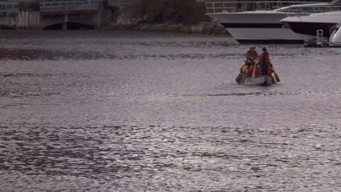 People practicing for dragon boat at False Creek, Vancouver Video stock 74140501