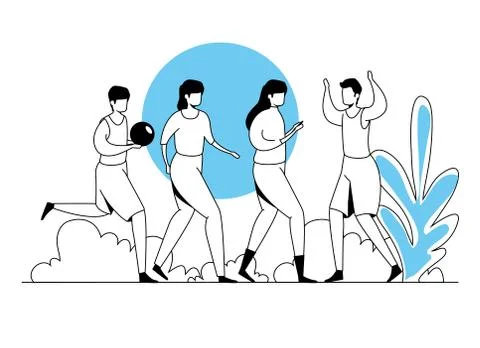 People practicing exercise in park landscape Ilustração Stock