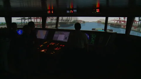 People practicing on the maneuvering simulator. Port of Kaohsiung, Taiwan. Stock Footage 66446717