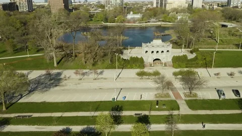 People Practicing Social Distancing Outside in Park, Aerial Video stock 130403897