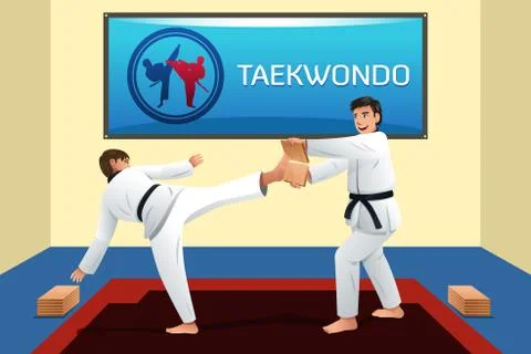 People Practicing Taekwondo Stock Illustration