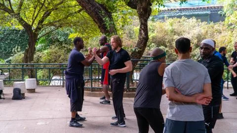 People practicing Wing Chun in the central park of Kowloon, Hong Kong Stock Photos