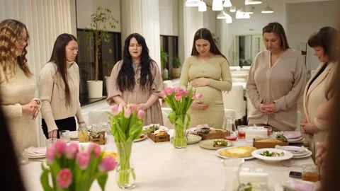 People pray to God at the table Stock-Footage 235609299