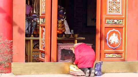 People Prayer in Temple china Stock Footage 1807162