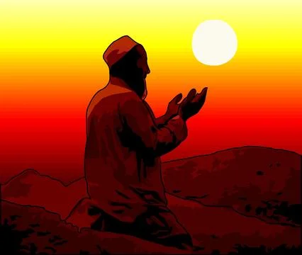 People praying at dusk vector template Stock Illustration