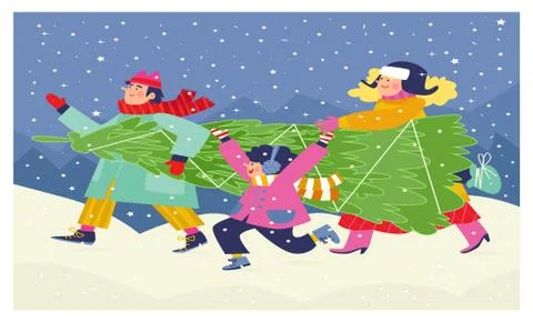 People preparing for Christmas set of vector illustrations scenes. Decorating Ilustración de archivo