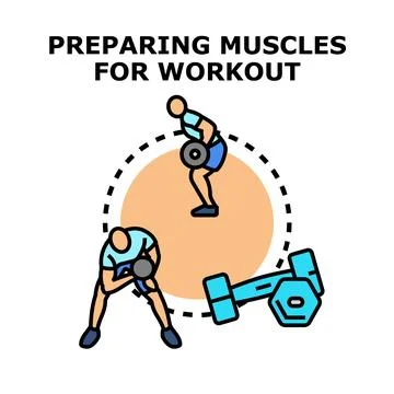 People preparing muscles for workout with exercise equipment Stock Illustration