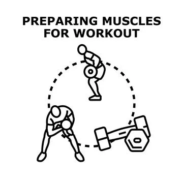 People preparing muscles for workout with exercise equipment Stock Illustration