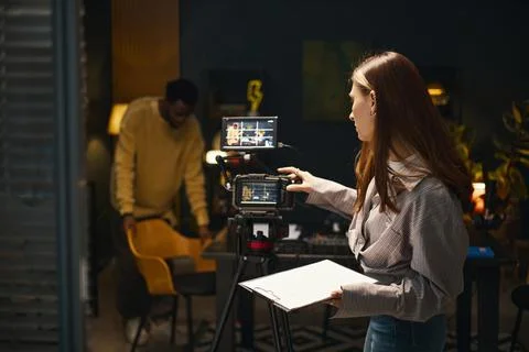 People Preparing For Podcast In Studio Stock Photos