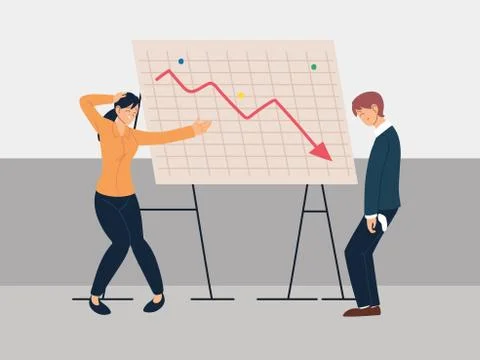 People at presentation of decreasing chart, financial crisis or economic Stock Illustration