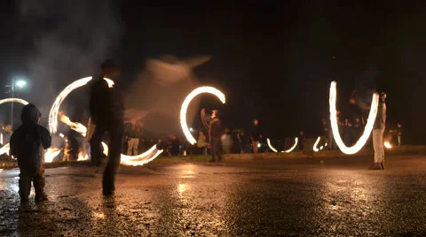 People presenting a fire show. time-lapse Stock Footage 40086493
