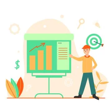 People presenting the results of digital vector marketing analysis in flat st Stock Illustration