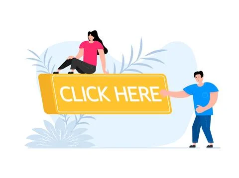 People press button with text click here. Click button for app and web design. イラスト素材