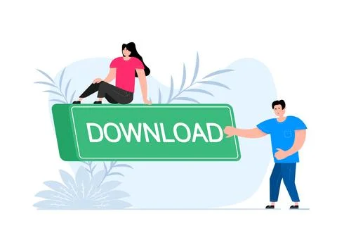 People press button with text download. Click button for app and web design. Stock Illustration