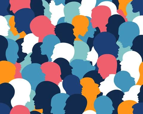 People profile heads. Seamless pattern of a crowd of many different people pr Stock Illustration