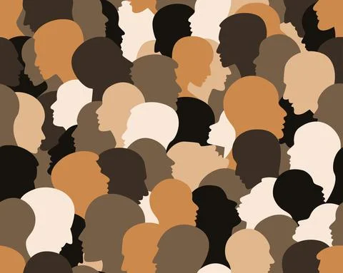 People profile heads. Seamless pattern of a crowd of many different people pr Stock Illustration