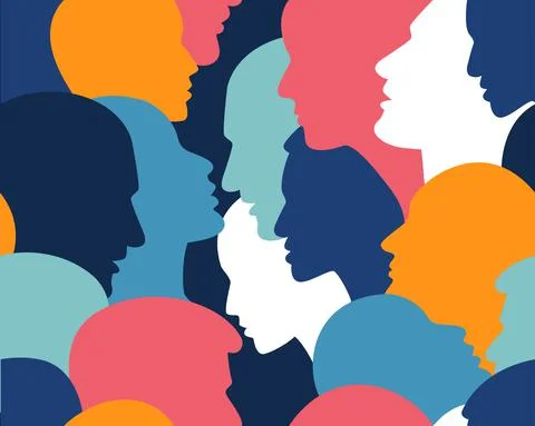People profile heads. Seamless pattern of a crowd of many different people pr Stock Illustration