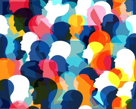 People profile heads. Seamless pattern of a crowd of many different people pr Stock Illustration