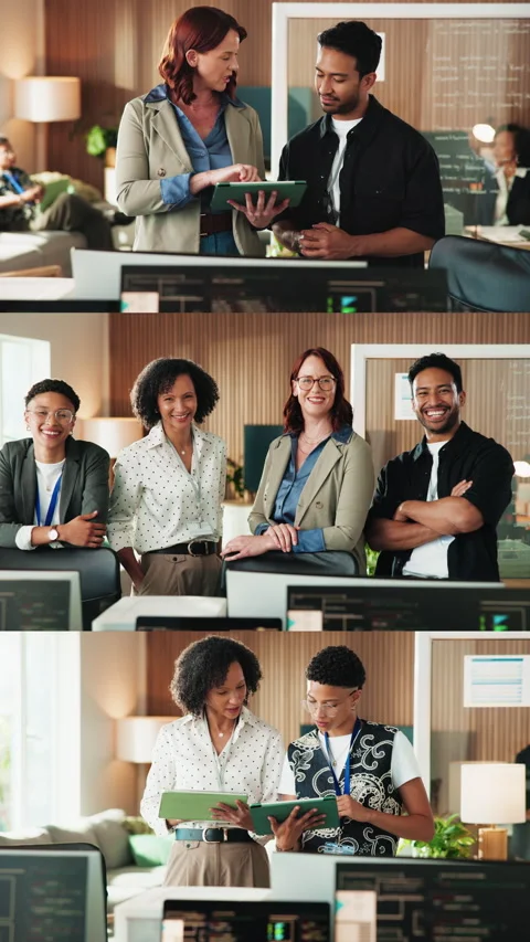 People, programming or face with team in series for software development Stock Footage 342226014