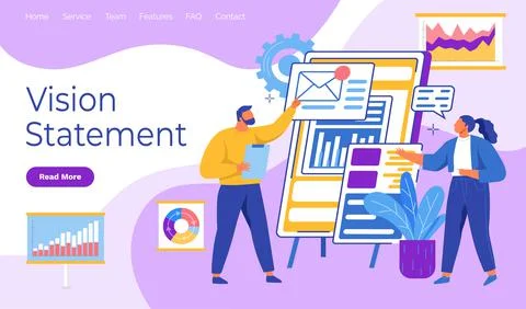 People project managers work wih vision statement. Employees look at email inbox Illustrazione stock