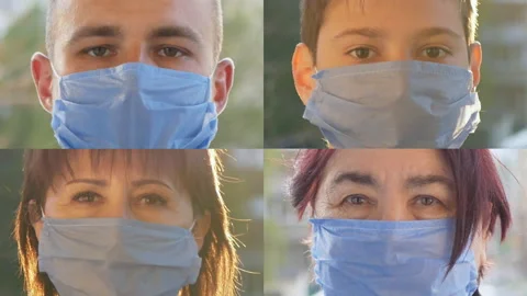 People in protective masks. collage, multiscreen coronavirus.ncov 2019. Health Stockbeeldmateriaal 147421003