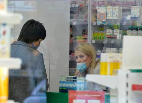 People in protective masks in Sofia Stock Photos
