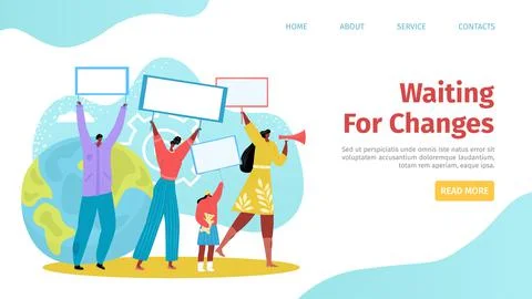 People protest with poster, flat movement for changes vector illustration 스톡 일러스트