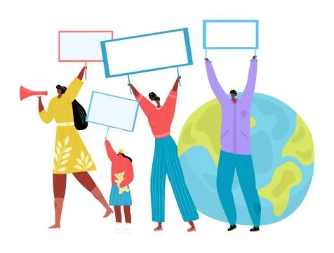 People protest with poster, flat movement for changes vector illustration Stock Illustration
