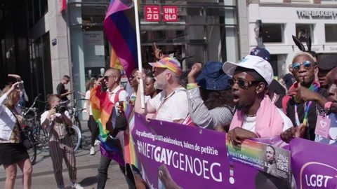 People Protest Rainbow Flag Walking Lhbti+ Gay Pride Netherlands Amsterdam Stock Footage 234409479
