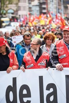 People protesting against labor law Stock Photos