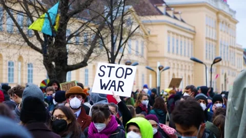 People protesting against war in Vienna, Austria Stock Footage 171128825