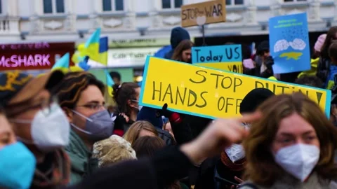 People protesting in Austria for Ukraine Stock Footage 171129237