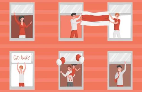 People protesting in Belarus vector flat illustration. People in red and white Stock Illustration