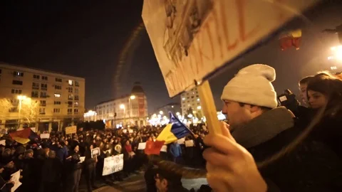 People protesting in the city Stock Footage 90126435