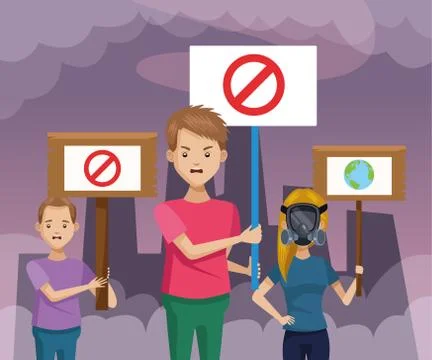 People protesting environmental pollution scene Stock Illustration