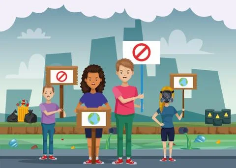 People protesting environmental pollution scene Stock Illustration