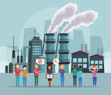 People protesting environmental pollution scene Stock Illustration