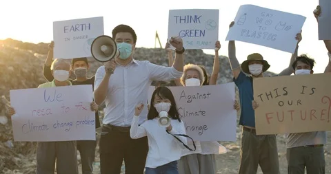 People protesting at global strike for climate. Stock Footage 129854582