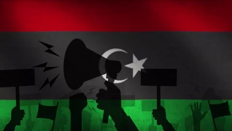 People protesting in Libya concept background 4k animation with waving flag Stock Footage 304839348
