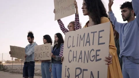 People protesting for problem in ecology, environment, global warming Stock Footage 166053809