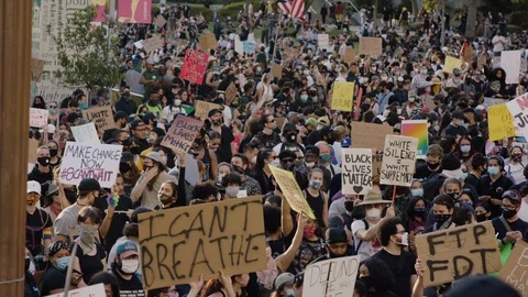 People protesting on the street due to George Floyd Murder, LA, 06 2020 Stock Footage 134805250