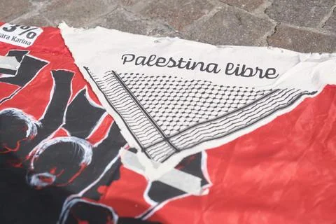 People protesting in support of Palestine in Buenos Aires, Argentina. Stock Photos