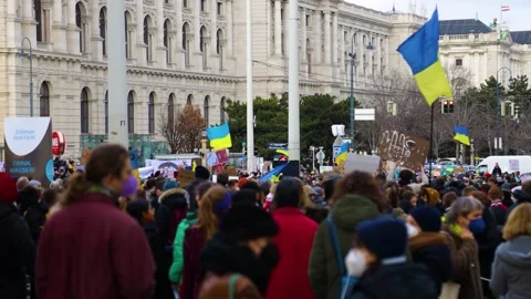 People protesting in Vienna against the war in Ukraine Stock Footage 171129371