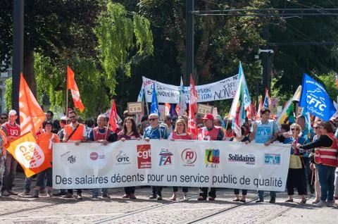 People from public service protesting against the lower wages Stock Photos