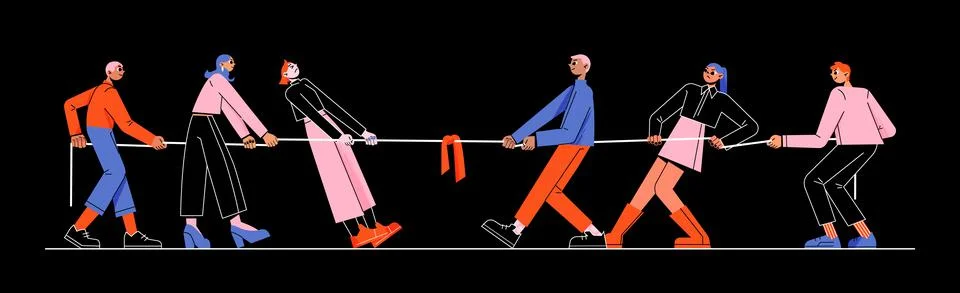 People pull rope in tug of war competition Stock Illustration
