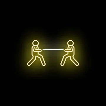 People pulling rope in competitive neon icon Stock Illustration