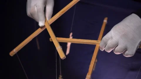 People - puppet dolls marionette controlled from above using wires or strings Stock Footage 158522901