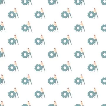 People pushing gears teamwork cooperation business concept pattern 스톡 일러스트